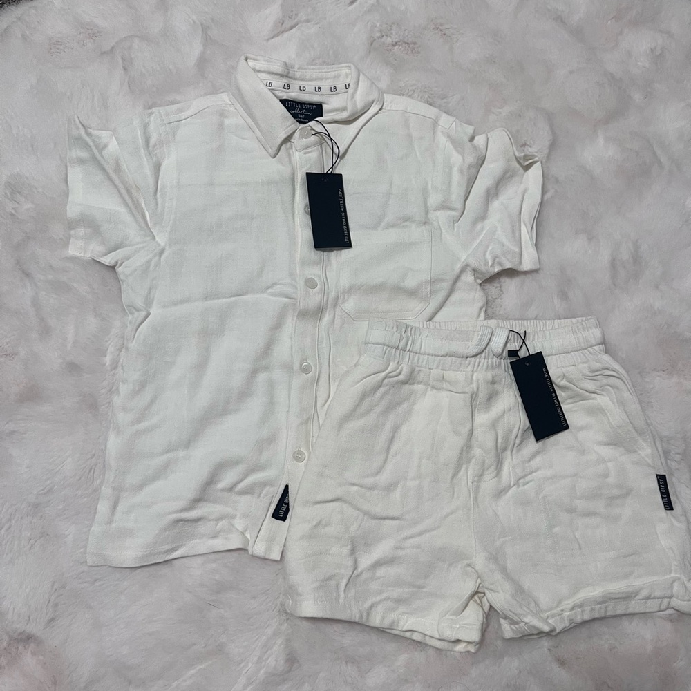 White Button-Up Shirt and Shorts Set